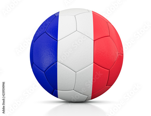 Soccer Ball  Classic soccer ball painted with the colors of the flag of France and apparent leather texture in studio  3D illustration