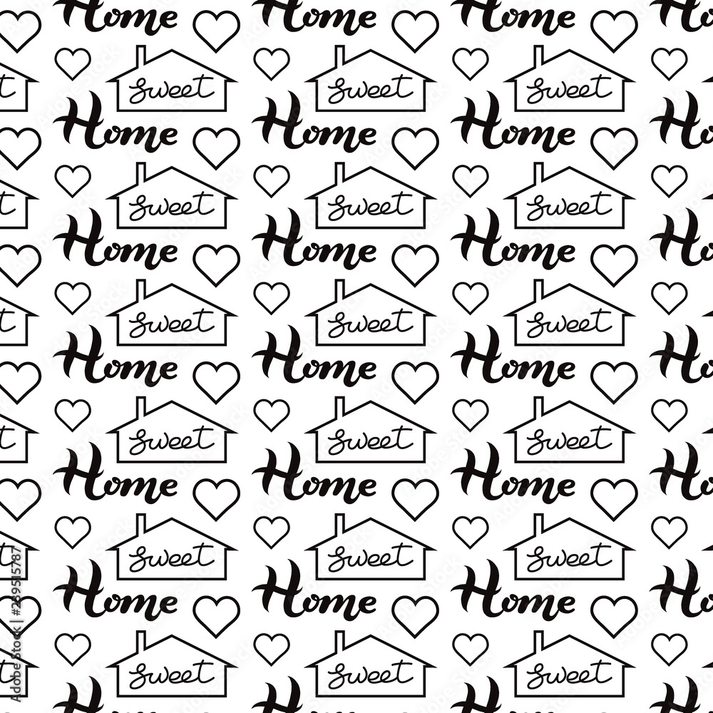 Sweet Home hand drawn lettering words, house and heart silhouette ...
