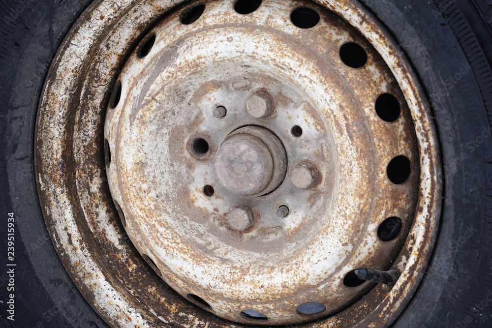 rusty wheel on the car. wheel repair.