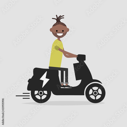 Young male Character rides on electric scooter.flat cartoon design.