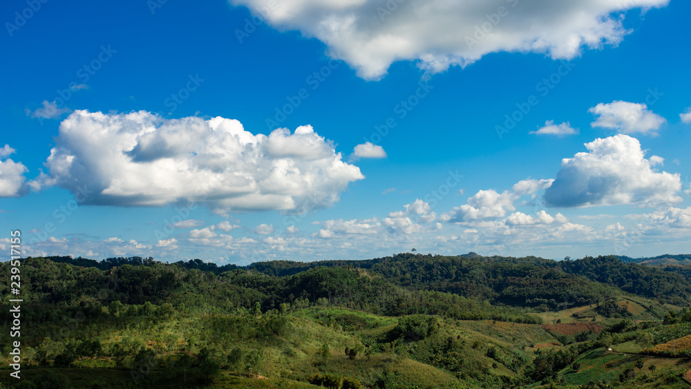 Landscape beautiful green mountain and sky with clouds