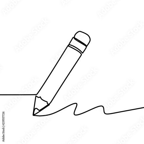 Pencil vector illustration with continuous one single line drawing isolated on white background.
