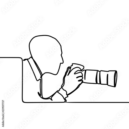 Professional photographer with continuous one single line art drawing.