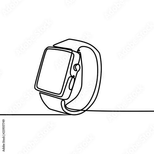 Watch vector with continuous one single line art drawing.