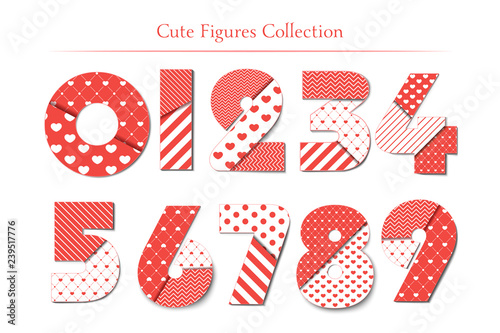 Love font. Number set with hearts. Romantic and love font and typography for Happy Valentines Day. Template for wedding, mothers day, birthday, invitations. Vector illustrations.