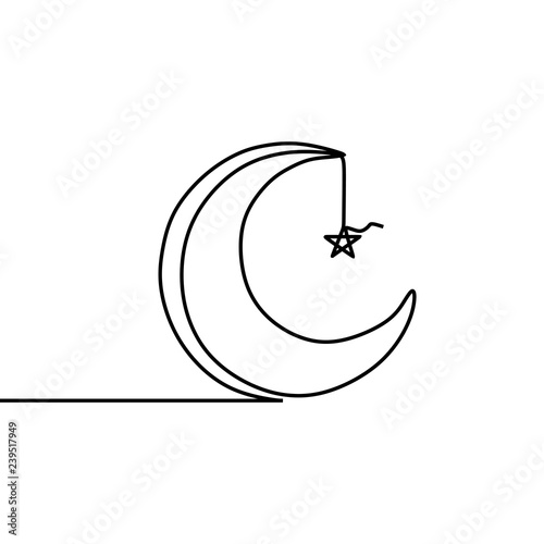 Stars and moon islamic design with continuous single line art drawing.