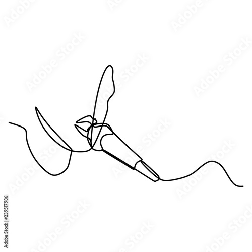 Continuous one single line art drawing of a singing face with microphone and girl mouth vector illustration.