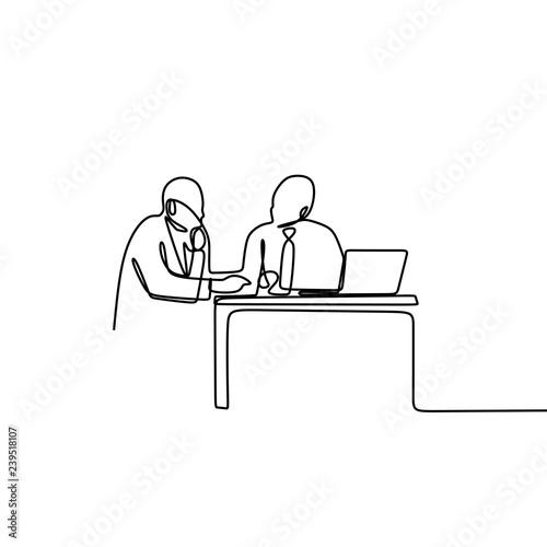 one line drawing vector of work discussion of two people