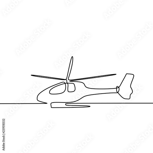 Helicopter one line drawing vector illustration isolated on white background