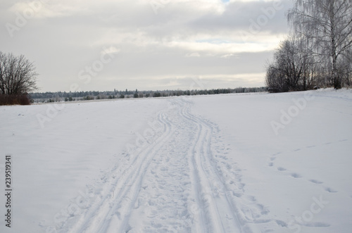 ski track, winter landscape
