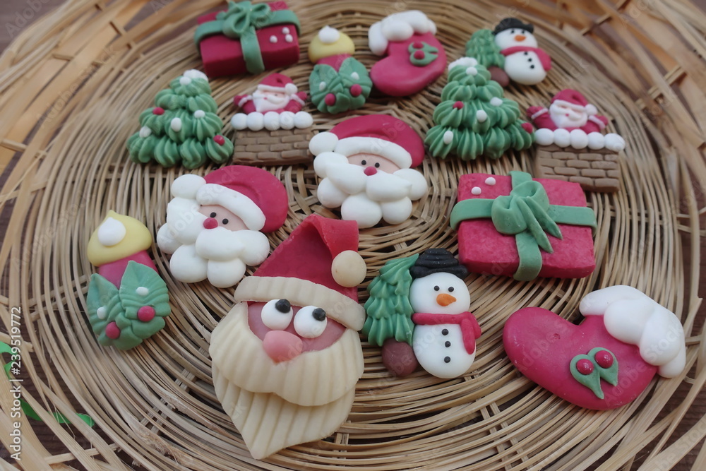 Closeup view of Christmas symbols with marzipan