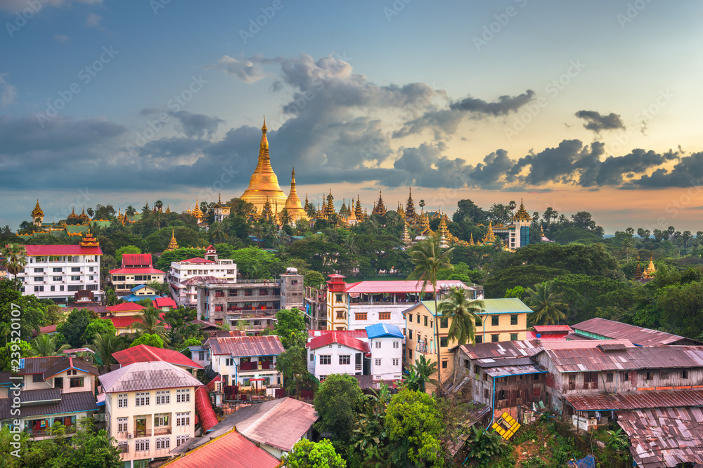 Yangon, Myanmar skyline with Shwedagon Pagoda