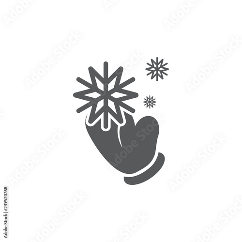 Vector picture of a snowflake and mitten. Set of vector symbols. Miracle in hands. Flat design Monohrome