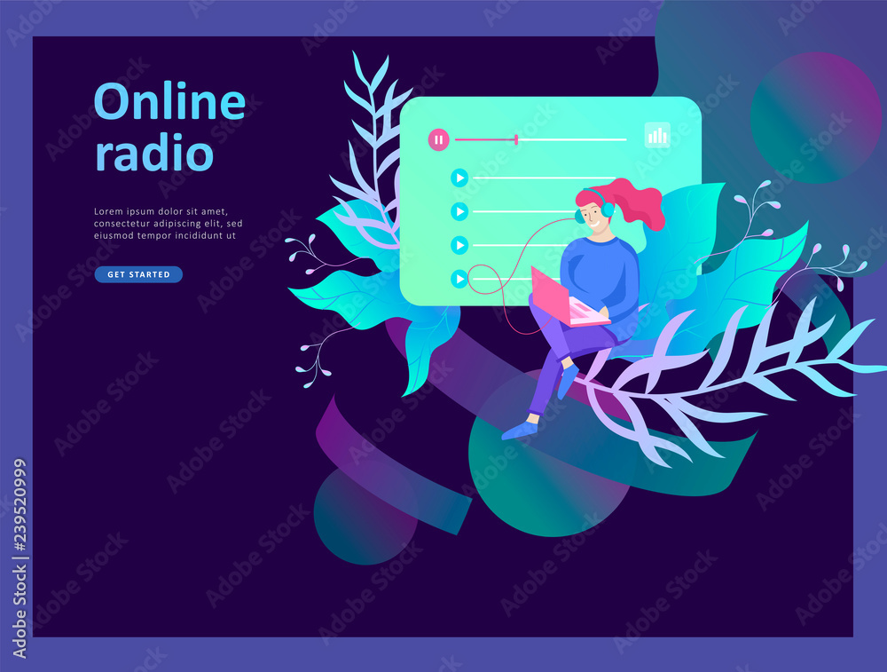 Concept of internet online radio streaming listening, people relax listen  dance. Music applications, playlist online songs, radio station. Stock  Vector | Adobe Stock