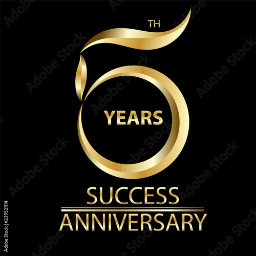 golden 5th anniversary sign and logo for gold celebration symbol
