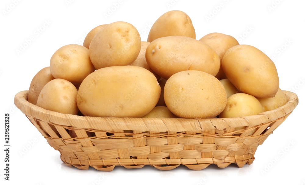 Potatoes in basket on white background Potatoes in basket on white background