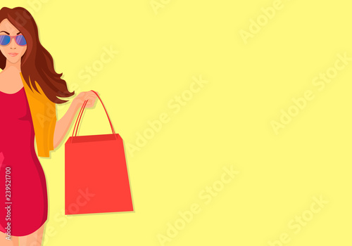 Hand Drawn Shopping woman with Bags