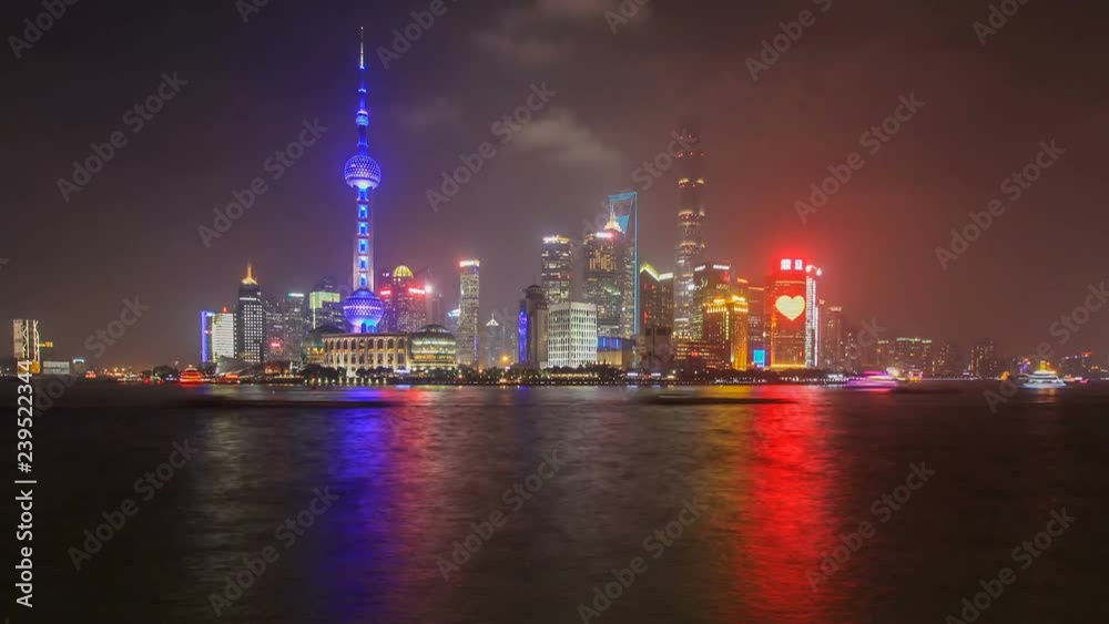 Time lapse of Shanghai skyline and the Huangpu river, China Time lapse of Shanghai skyline and the Huangpu river, China