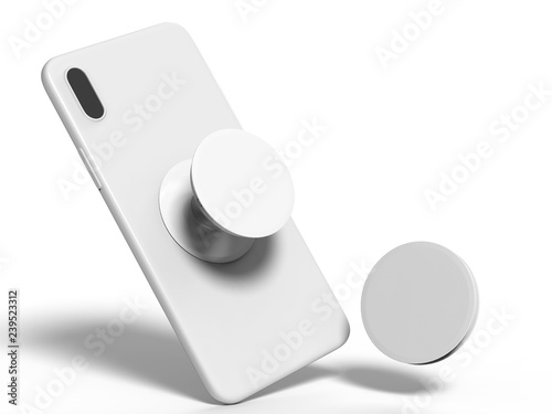 Blank smart phone pop socket stand and holder for branding. 3d rendering illustration. photo