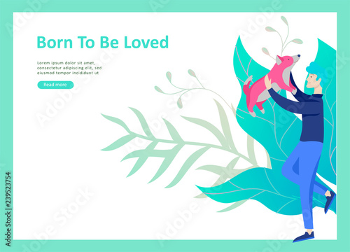 Set of Landing Page Templates with Vector Symbol. Happy people with their pets, a cat loves its owners, care and love, a pet shop and a veterinary pharmacy. Animal Day and adoption. Vector