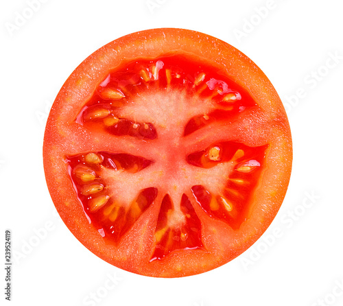 Fresh sliced tomato isolated on white background with clipping path