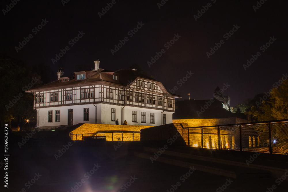 Beautiful historic building on the territory of the Belgrade fortress at night. Serbia