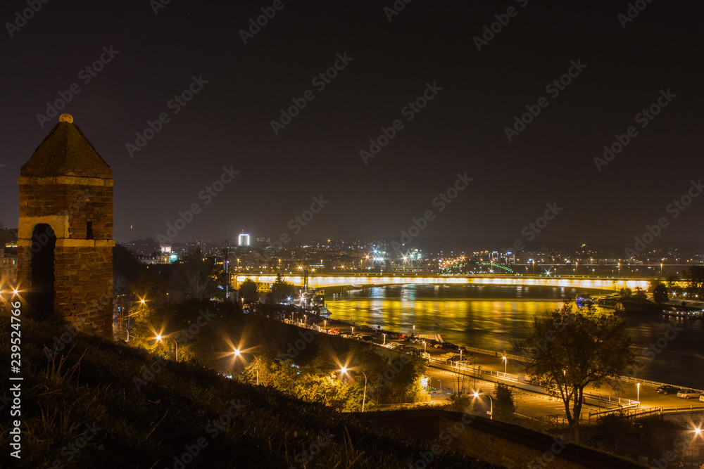Beautiful night view of Belgrade from Belgrade fortress. Serbia