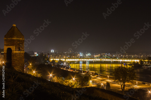 Beautiful night view of Belgrade from Belgrade fortress. Serbia