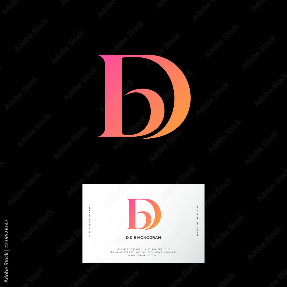 D and B letters. D, B monogram consist of orange letters. Web, UI icon. Identity. Business card. - obrazy, fototapety, plakaty 
