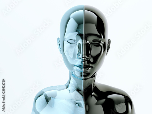 glass female body separated by line as symbol of balance