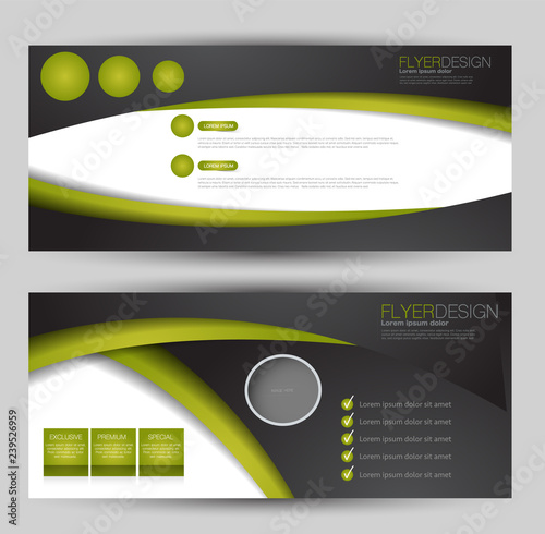 Flyer banner or web header template set. Vector illustration promotion design background. Black and green color.