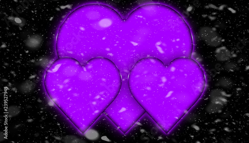 Design template . Heart for Valentine's Day Background . Snow isolated on black background. photo