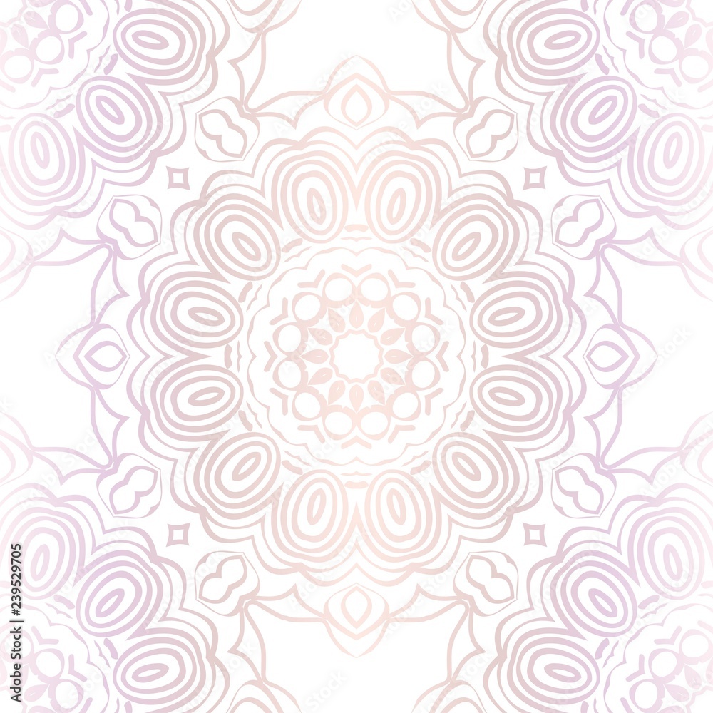 Color Seamless Lace Pattern With Abstract Geometric Flower. Stylish Fashion Design Background For Invitation Card. Illustration.
