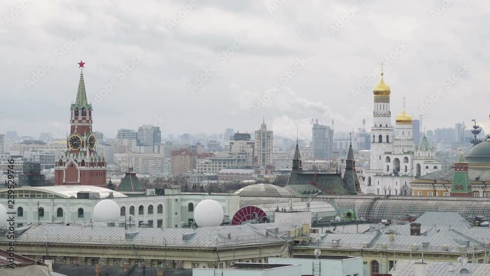 Aerial view on historic center of Moscow from Central Children Store. View on Main Department Store and Ivan the Great Bell Tower. Moscow, Russia. Aerial view on historic center of Moscow from Central Children Store. View on Main Department Store and Ivan the Great Bell Tower. Moscow, Russia.