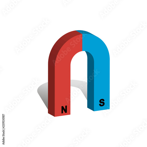realistic magnet on white wall background.
