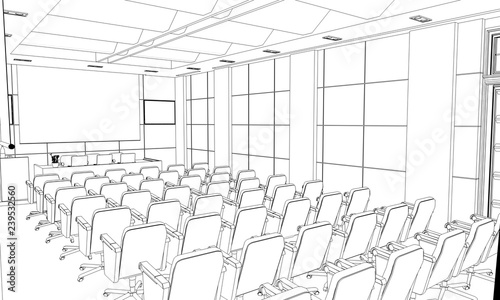 conference room  meeting room  contour visualization  3D illustration  sketch  outline