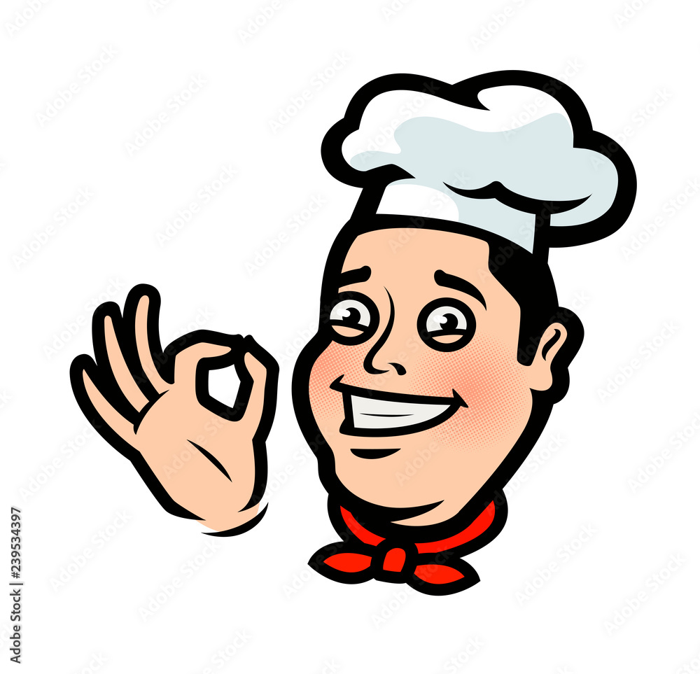 Funny chef, cook. Menu, restaurant logo or label. Cartoon vector  illustration Stock Vector | Adobe Stock