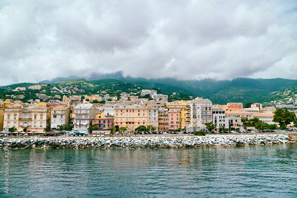 View of Bastia city in Corsica from the port on cloudy day, Corse II