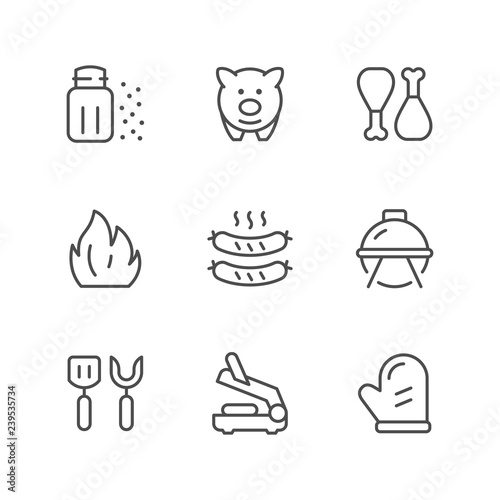 Set line icons of grill