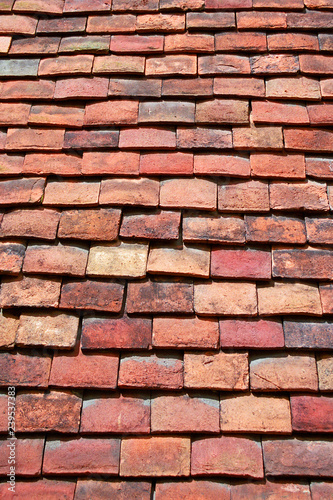Clay tiles on a centuries old roof in southern England