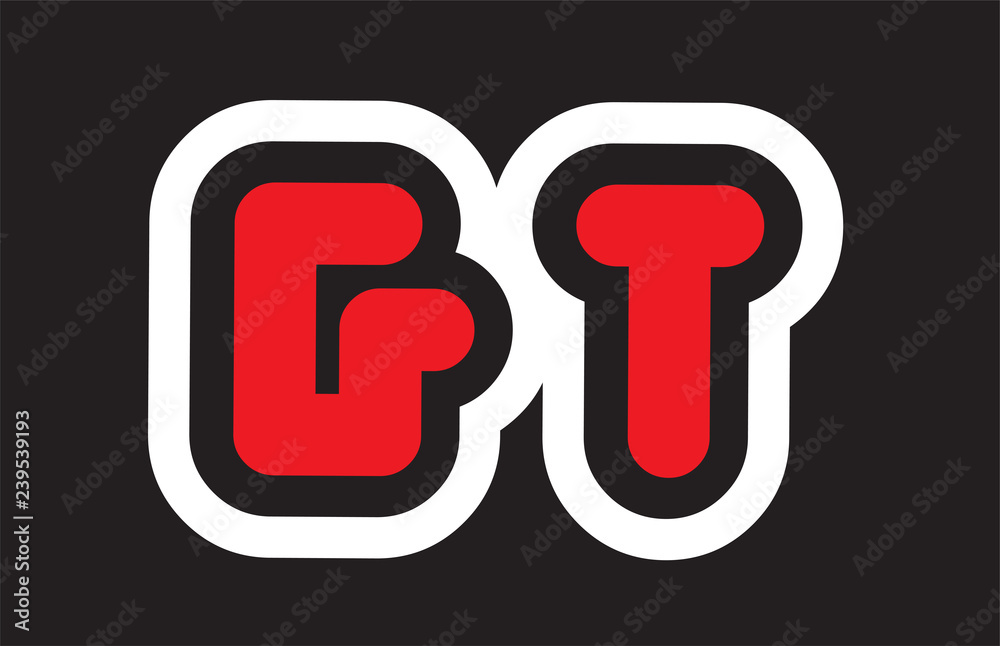 black white red alphabet letter gt g t logo  company icon design