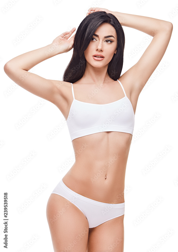 beautiful female legs with white panties on white background beautiful female legs with white panties on white background