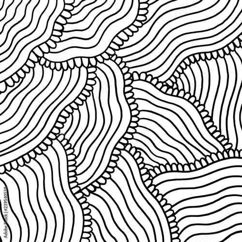 Doodle waves with petal - ornament for adult coloring book. Vector illustration