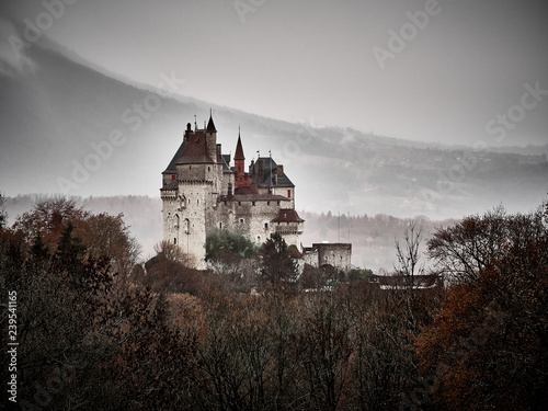 Shot of the Chateau Menthon Saint Bernard, a historical castle near Annecy