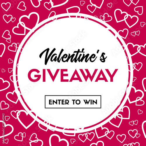 Valentine's Day giveaway card. Vector banner template for online holiday contest