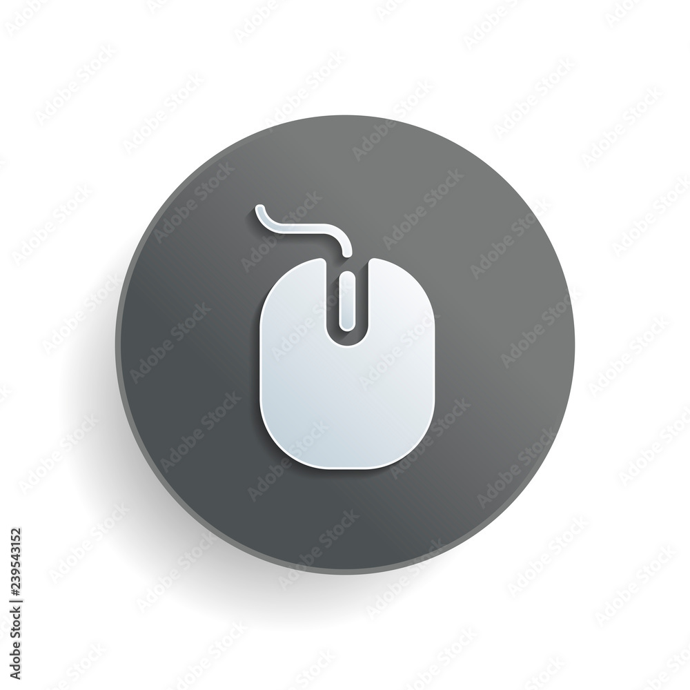 computer mouse icon. White paper symbol on gray round button with shadow computer mouse icon. White paper symbol on gray round button with shadow