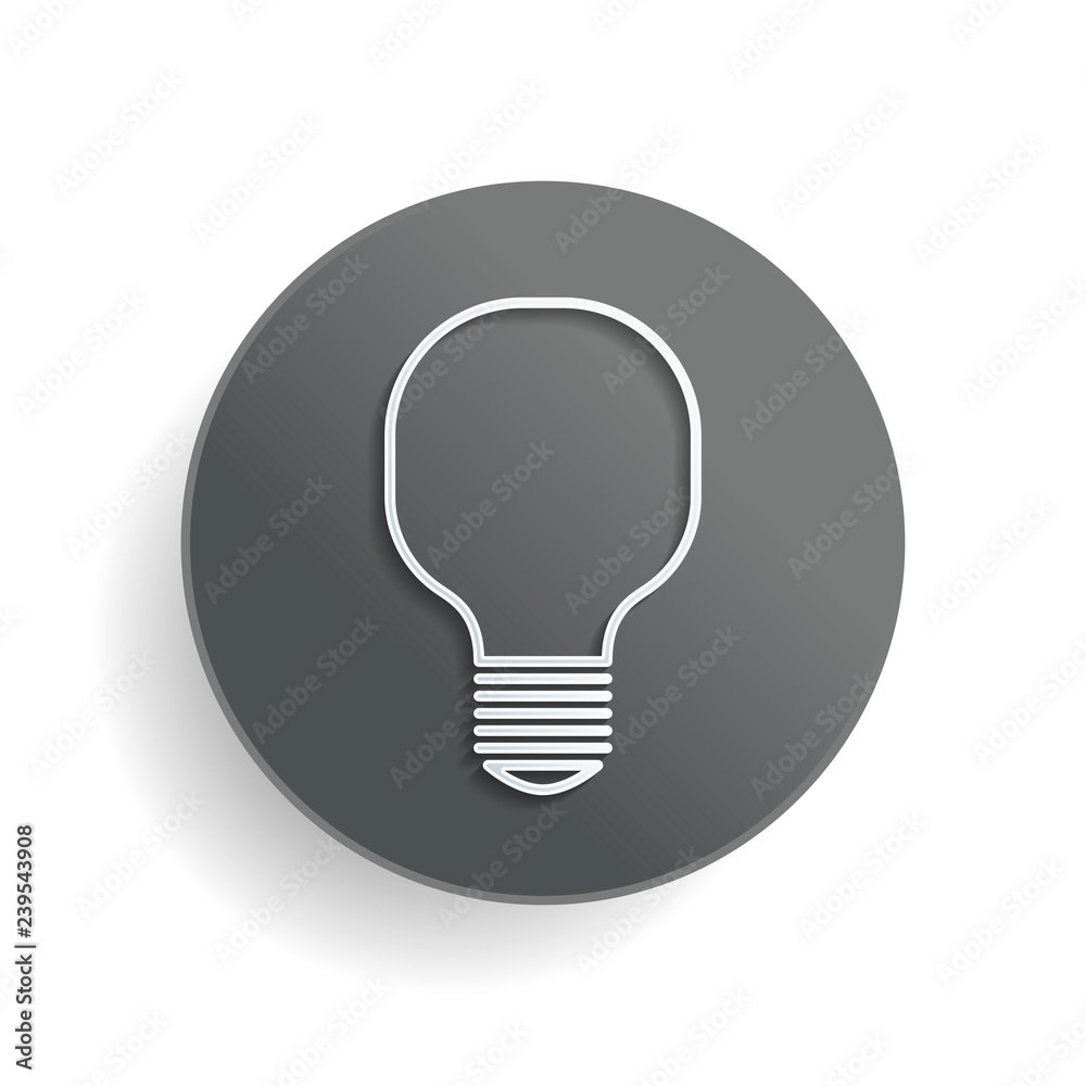 Light lamp icon. White paper symbol on gray round button with shadow Light lamp icon. White paper symbol on gray round button with shadow