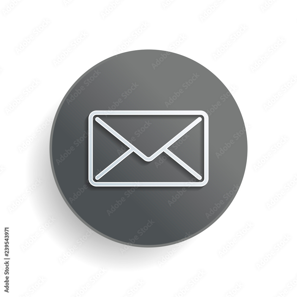 mail close icon. White paper symbol on gray round button with shadow mail close icon. White paper symbol on gray round button with shadow
