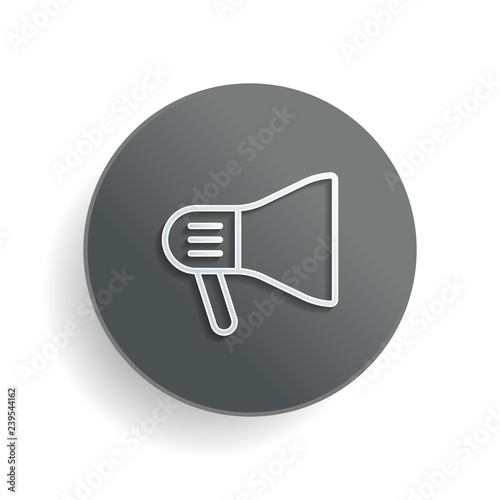 mouthpiece icon. White paper symbol on gray round button with shadow