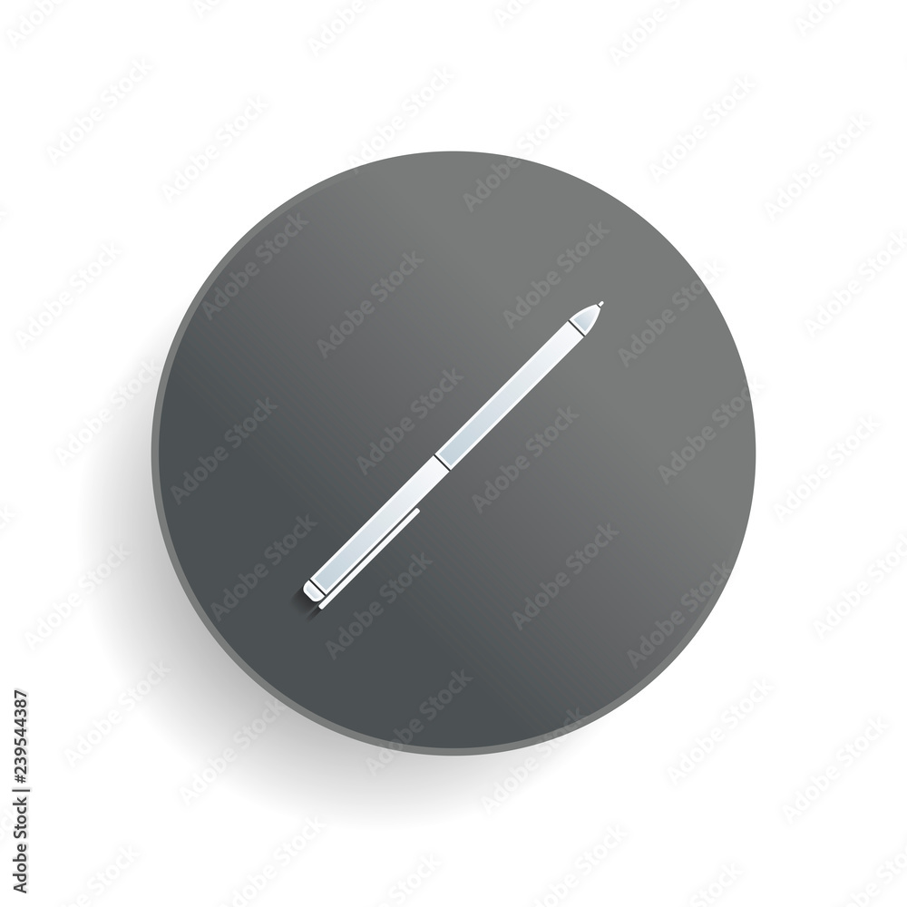 Pen icon. White paper symbol on gray round button with shadow Pen icon. White paper symbol on gray round button with shadow